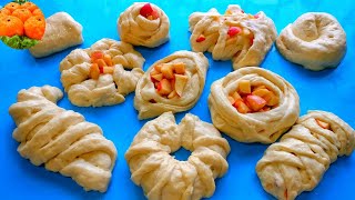 ТОП - 10 Способов Формирования булочек С НАЧИНКОЙ из дрожжевого теста.  10 Ways To Shape Bread Rolls