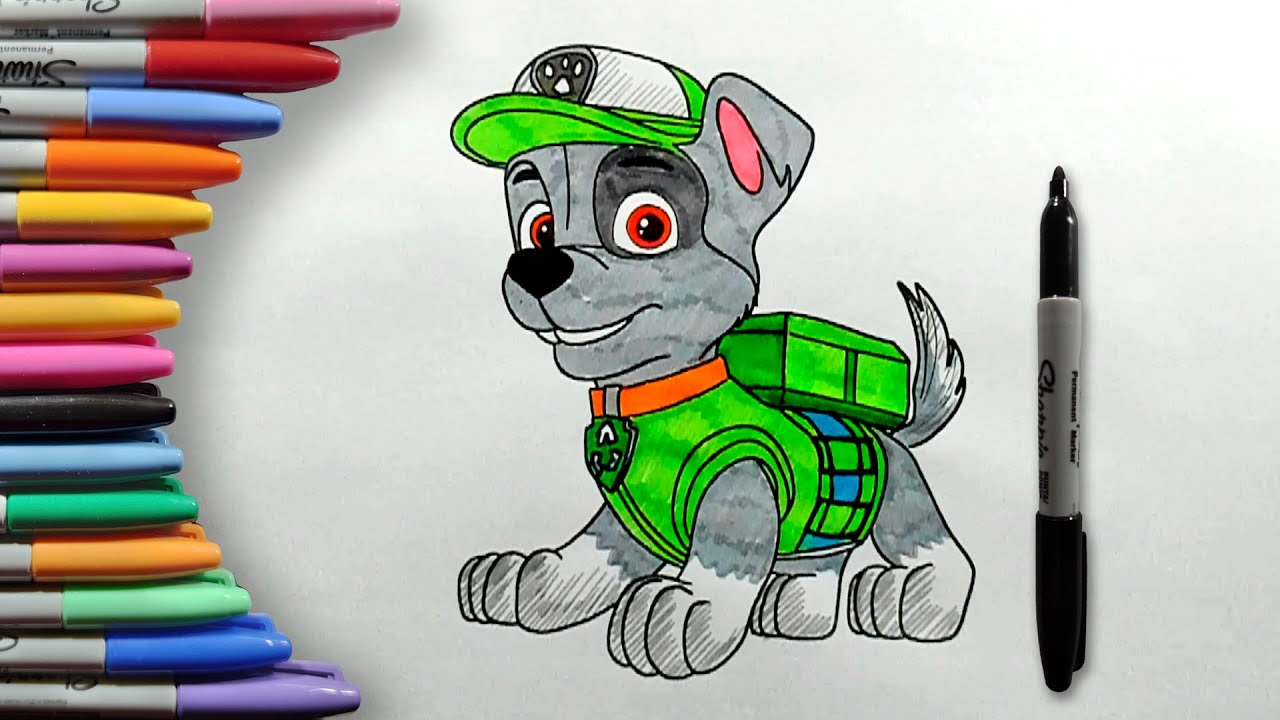 How to Color Rocky from Paw Patrol Step by Step Easy Coloring pages for ...