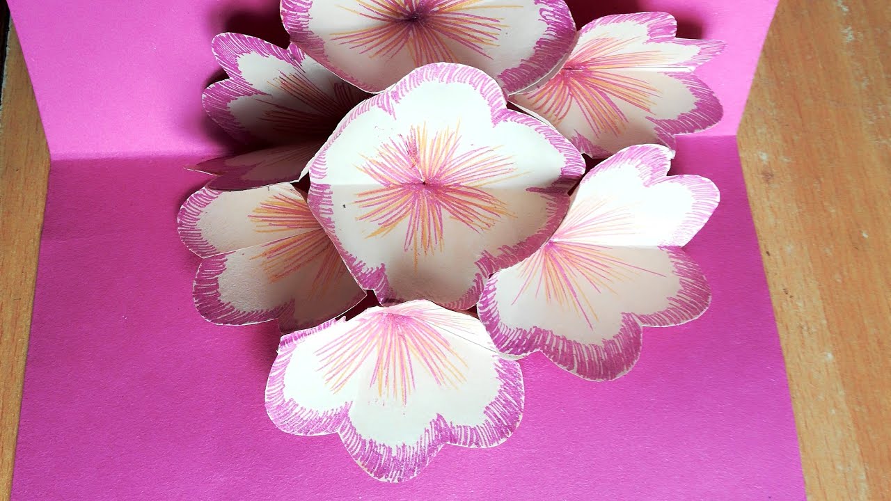 DIY 3D Flower Pop up card || How to make pop up Flowers card ...