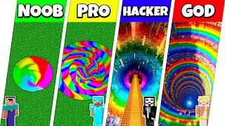 Minecraft Battle: NOOB vs PRO vs HACKER vs GOD: RAINBOW TUNNEL PIT HOUSE BUILD CHALLENGE / Animation