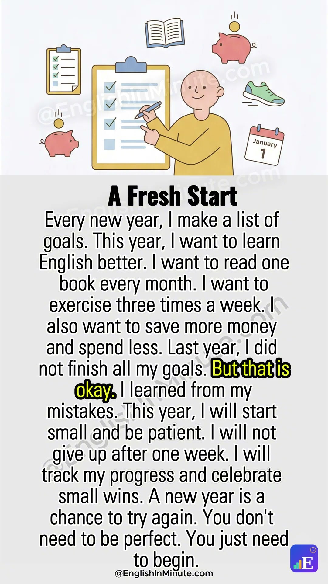 🎆 A New Year Resolution | 1-Minute English Reading for Beginners  #learnenglish #englishforbeginners