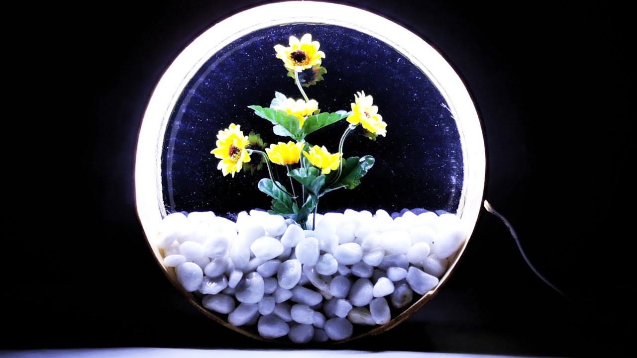 Ночник с эпоксидной смолой Цветы и камни смола арт