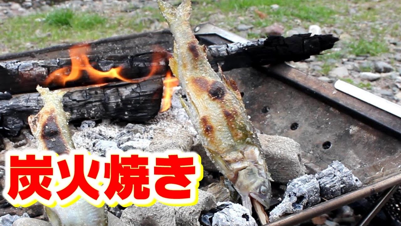 キャンプ料理 鮎の塩焼きと砂肝の炭火焼き ファミリキャンプ18 Youtube