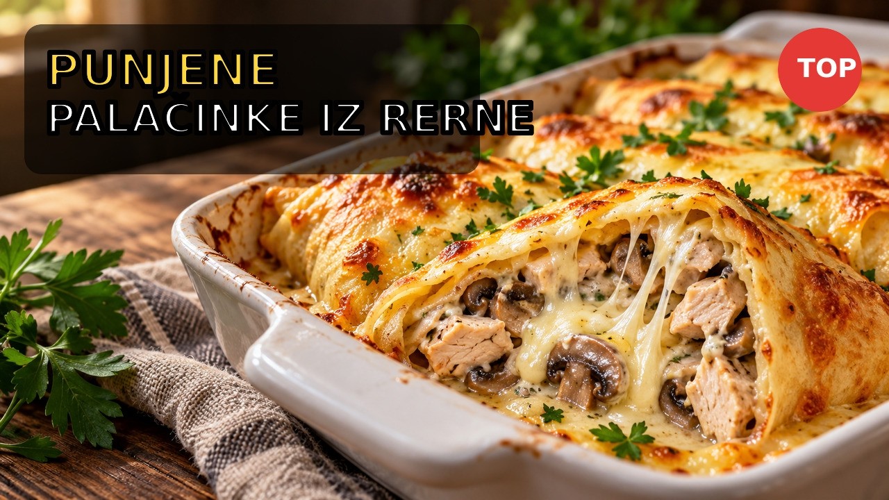 Punjene palačinke iz rerne s piletinom i šampinjonima — cijeli recept