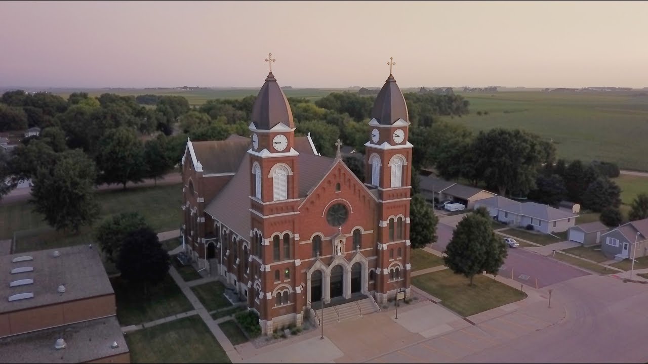Drone Alton Iowa golf course and church at sunset YouTube