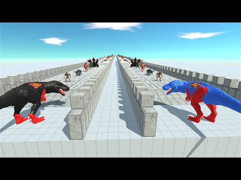 BLUE SUPERMAN T-REX VS DARK SUPERMAN T-REX DEATH CLIMB COMPETITION - T-REX HUNT CHALLENGE