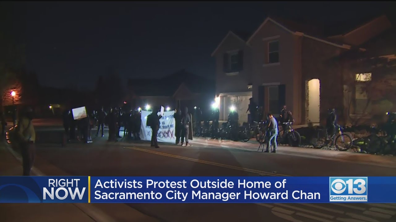 Activists Protest Outside Home Of Sacramento City Manager Howard Chan
