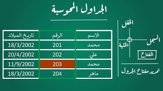 الصف العاشر - التكنولوجيا - الجداول المحوسبة - الحقل والسجل والخلية