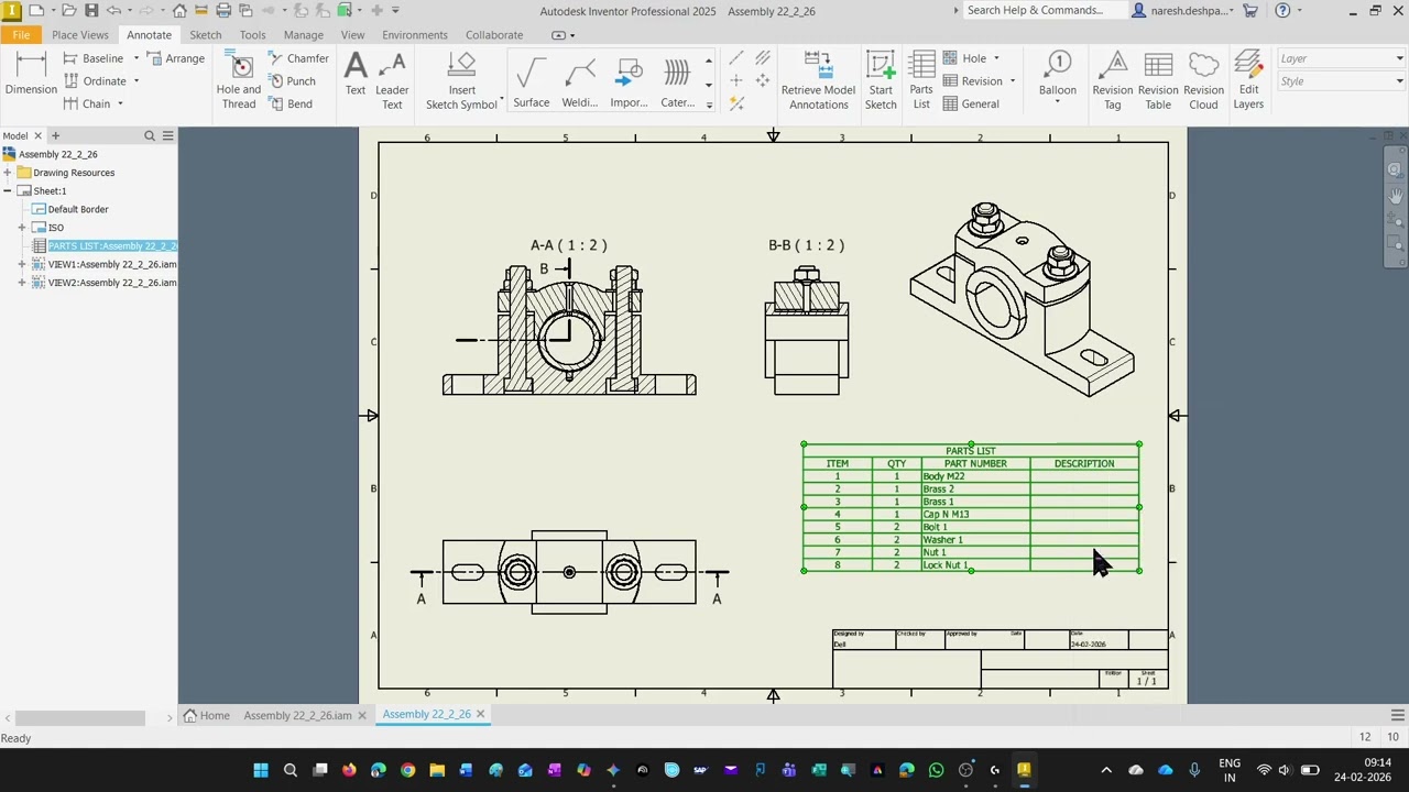 Plummer Block Assembly Drafting