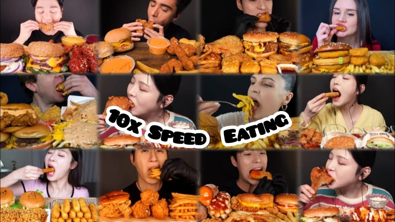 10x Speed Burger Eating Mukbang...🍔🤤🧿 