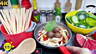 Cooking Spaghetti Meatballs in Tomato Sauce and Salad with kitchen toys | Nhat Ky TiTi #266