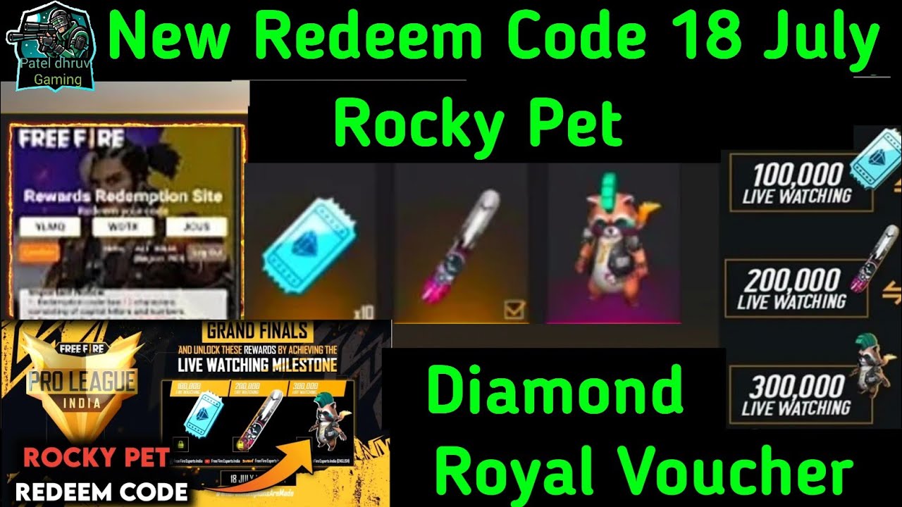 Free Fire New Redeem Code Rocky Pet, Diamond Royal Vouchar ||Patel Dhruv Gaming ||