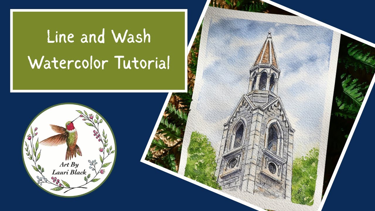Line and Wash Watercolor Tutorial, Step by Step, Church Steeple - YouTube