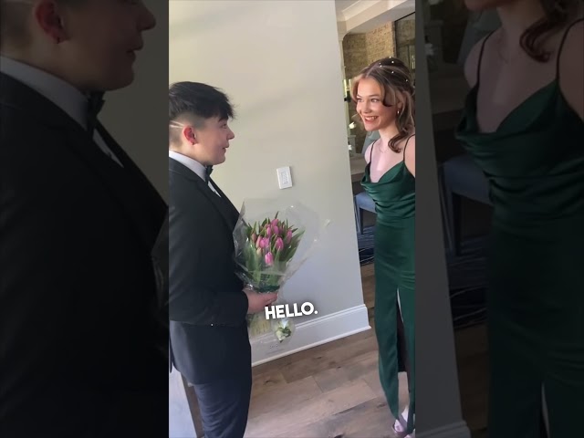 His reaction seeing his prom date for the first time ❤️ class=