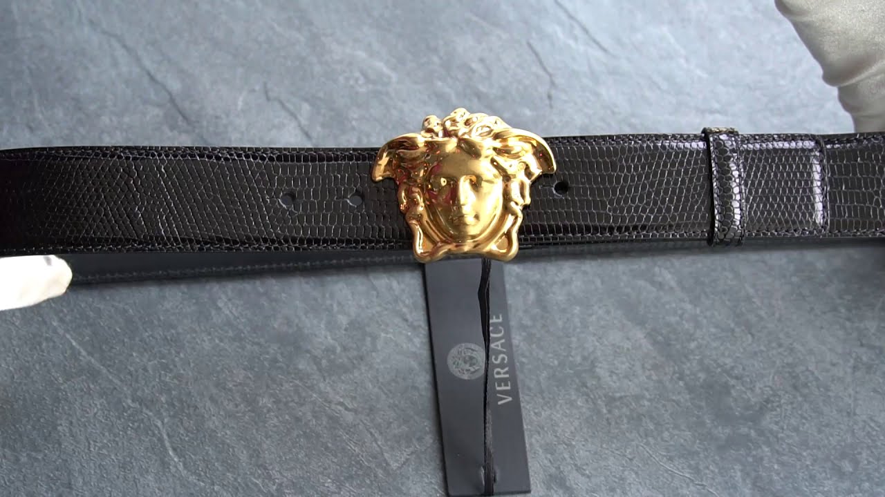 Versace Palazzo Belt with Medusa Buckle Gold-Tone Black