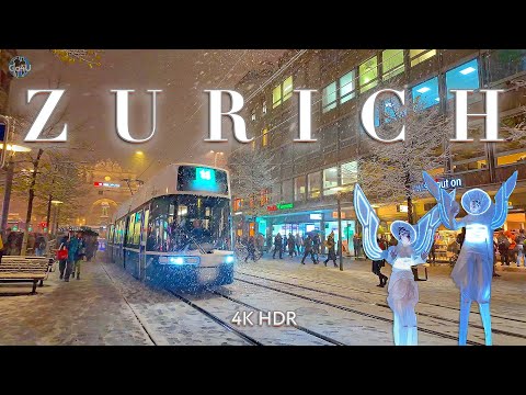 ZURICH SWITZERLAND Christmas Markets Snowfall Walking Tour 4K Spirit Of Winter 