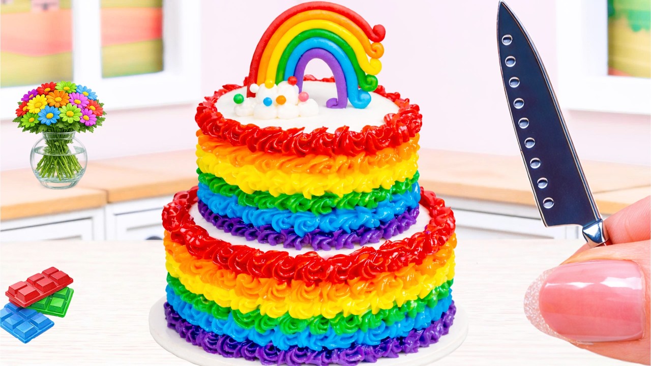 Miniature Rainbow Cake🌈 Super Satisfying Piping Decorating | Mini Baking by Amazing Cake