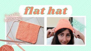 Two Needle Knit Beanie \\\\ How To Knit A Flat Hat On Straight Needles - Absolute Beginner Friendly!