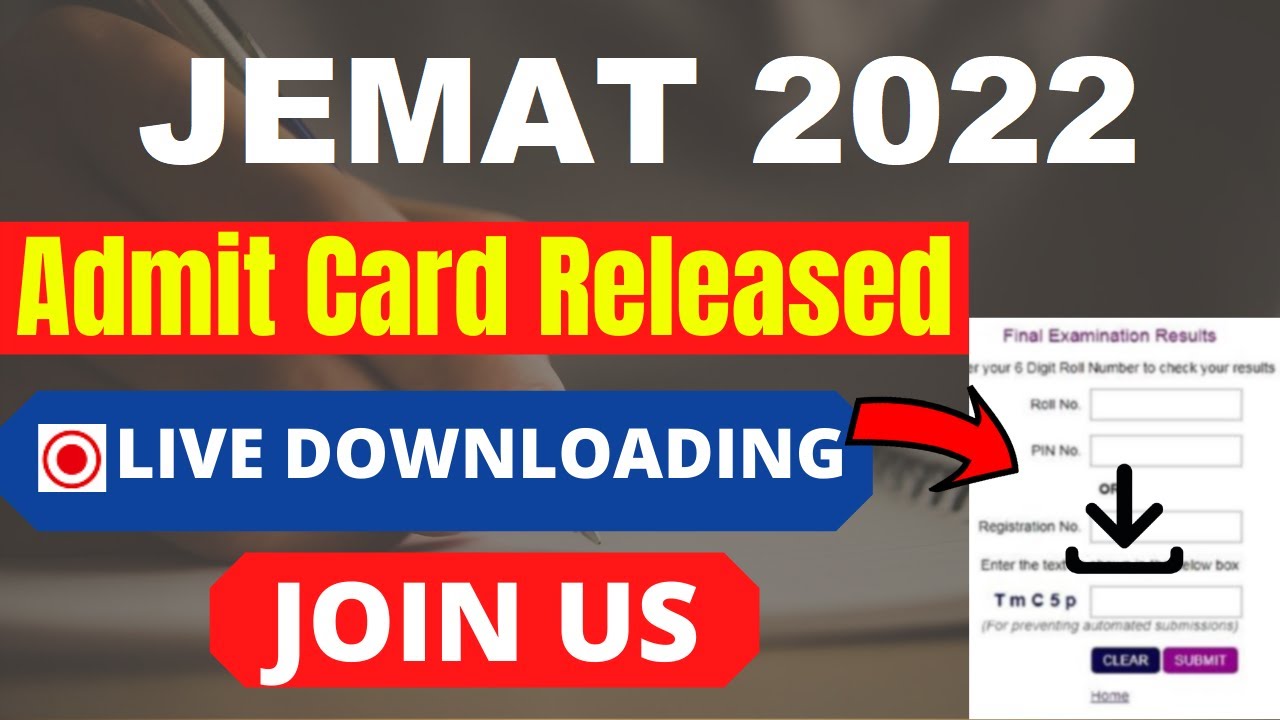 JEMAT 2022 Admit Card (Released) - Check & Download JEMAT 2022 Admit Card Here