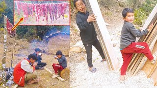 Adhiraj making dry meat with brothers || My brother's helping me to manage hut@pastorallifeofnepal