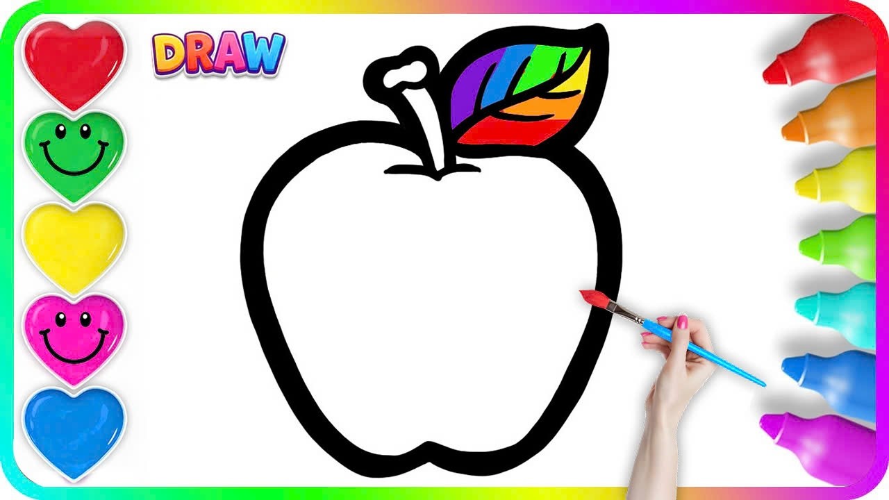 Drawing, Painting and Coloring a Rainbow Apple | Easy Step By Step Tutorial For Beginners