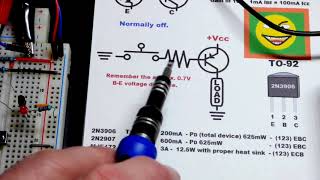 Electronics course 9 PNP Bipolar Junction Transistor BJT switch plus capacitor fade off