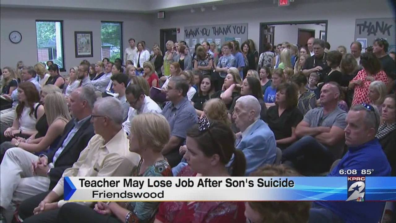 Teacher may lose job after son's suicide