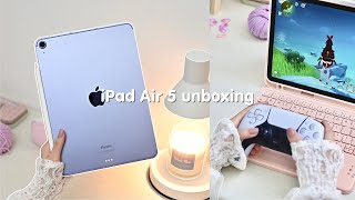 📦iPad Air 5 unboxing 💜aesthetic setup | Apple Pencil2 | accessories | PS5 controller | genshin🌸