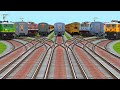 📥9 Trains Run Backward & Forward By Curves Branched Railroad Junction | railways crossing