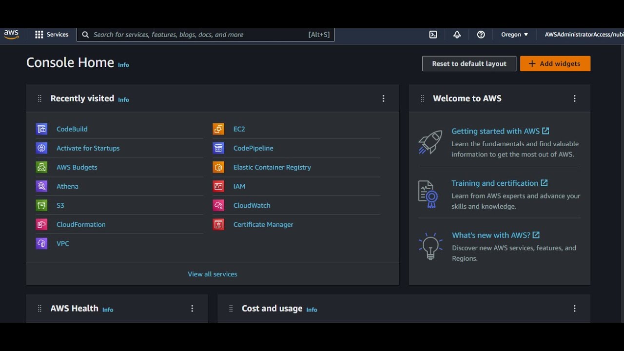 Dark mode setting in the AWS Management Console