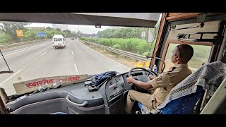 MUMBAI TO PUNE : FULL JOURNEY : VOLVO B9R MULTI AXLE MSRTC ASHWAMEDH ST BUS CABIN RIDE