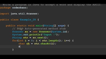 Write a program in Java to accept a word and display the ASCII  code of each character of the word