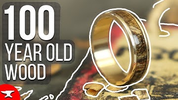 INLAYED WITH 100 YEAR OLD WOOD - 14k Gold Ornament Ring - (WEDDING RING)