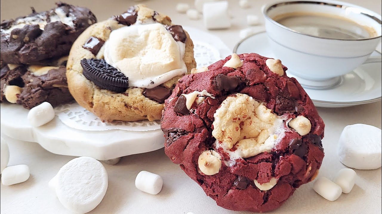 S`mores Cookies | 3 Flavors Chocolate Chip Cookies With Marshmallow | Red Velvet And Chocolate