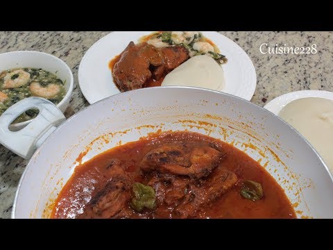 Guinea Fowl Tomato stew & Plain Okra soup - Sauce tomate a la pintade & Gombo