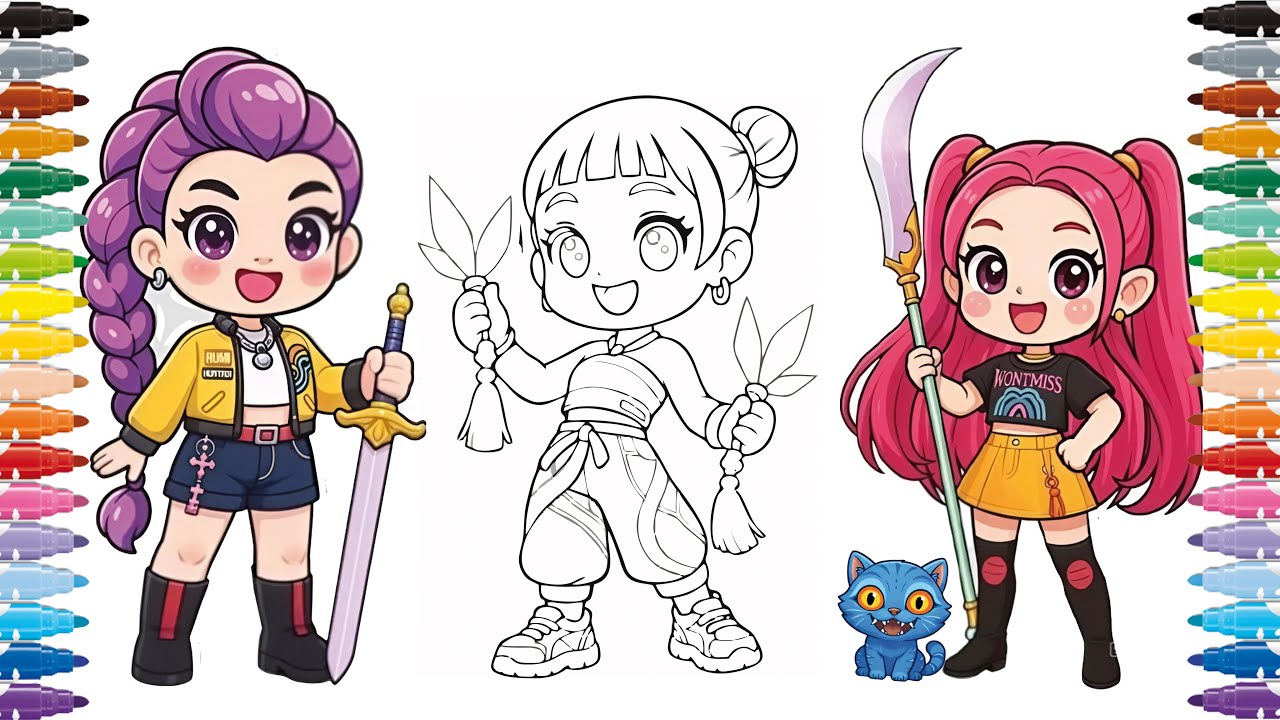 KPop Demon Hunters Coloring Pages - Mira, Rumi and Zoey /Satisfying Coloring /Relaxing Art