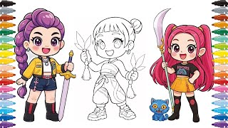 KPop Demon Hunters Coloring Pages - Mira, Rumi and Zoey /Satisfying Coloring /Relaxing Art