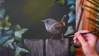 Painting A Bird Scene | Wren & Ivy Leaves Acrylic Painting