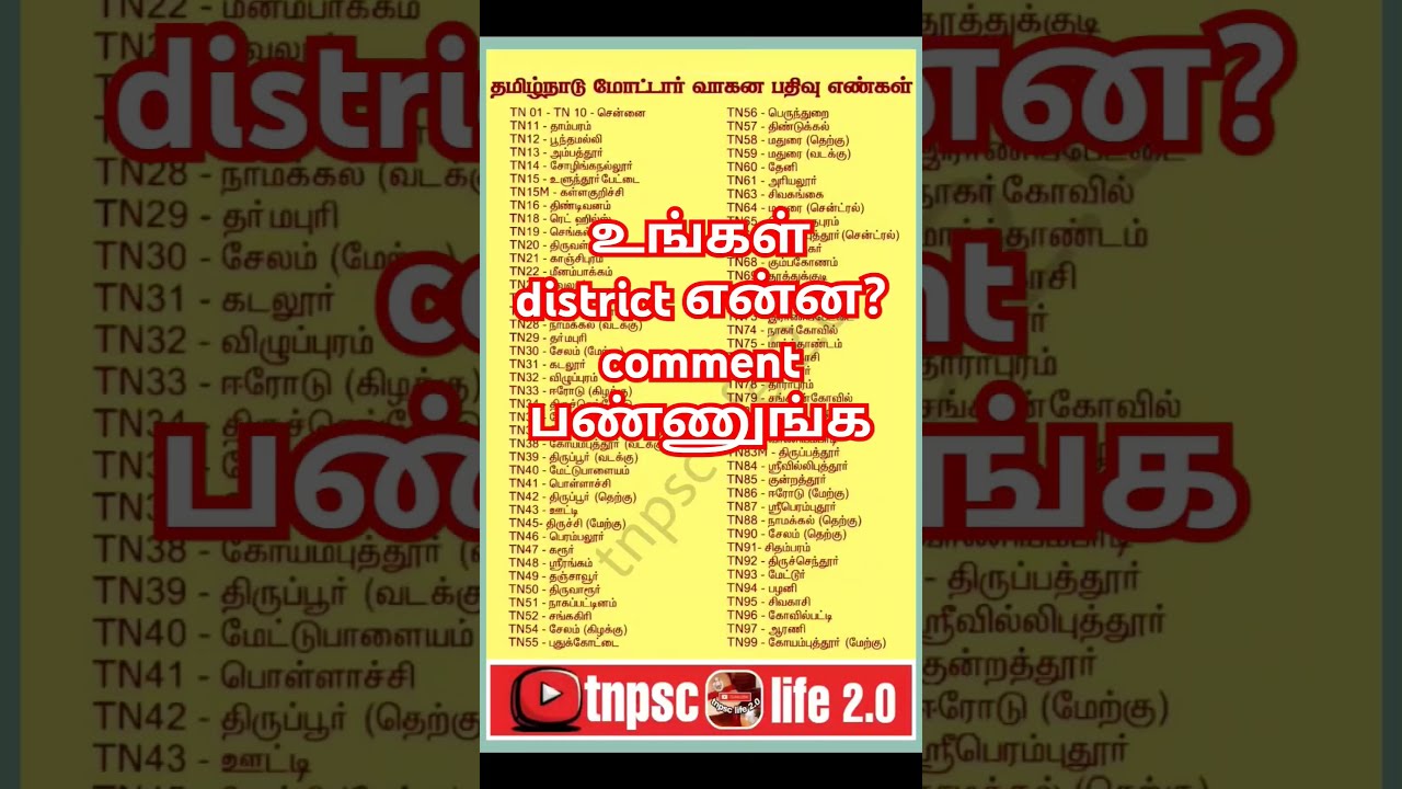 Tamilnadu District RTO Registration Numbers Tnusrb Tnpsc Tnpsccurrentaffairsintamil