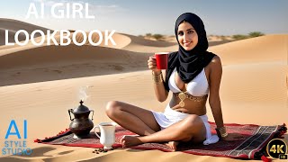 4K AI Art Lookbook Video of Arabian AI Girl ｜ Desert Echoes of Barefoot Girl