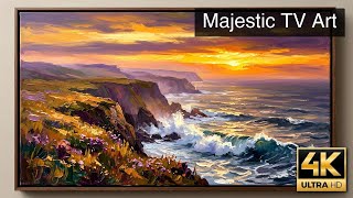 Dramatic Coastal Sunset with Waves - 4K Art for Samsung Frame TV