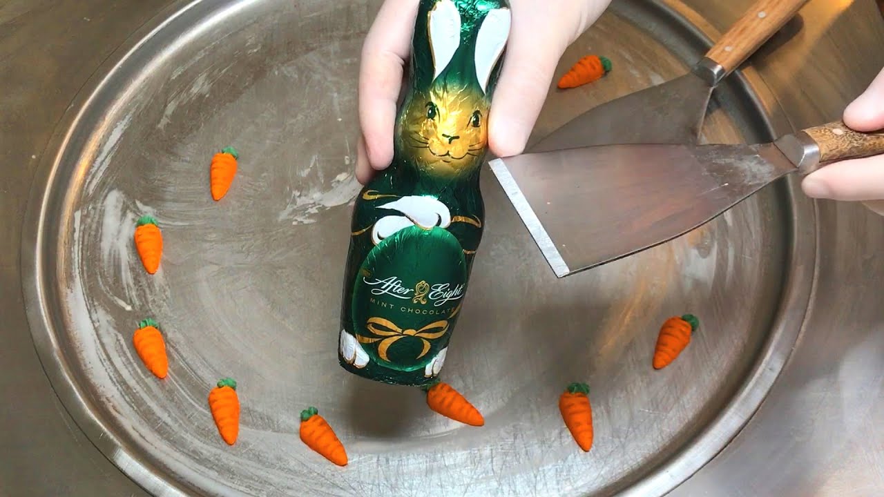 After Eight Ice Cream Rolls (Easter Edition) | how to make a mint chocolate bunny to ice cream ASMR