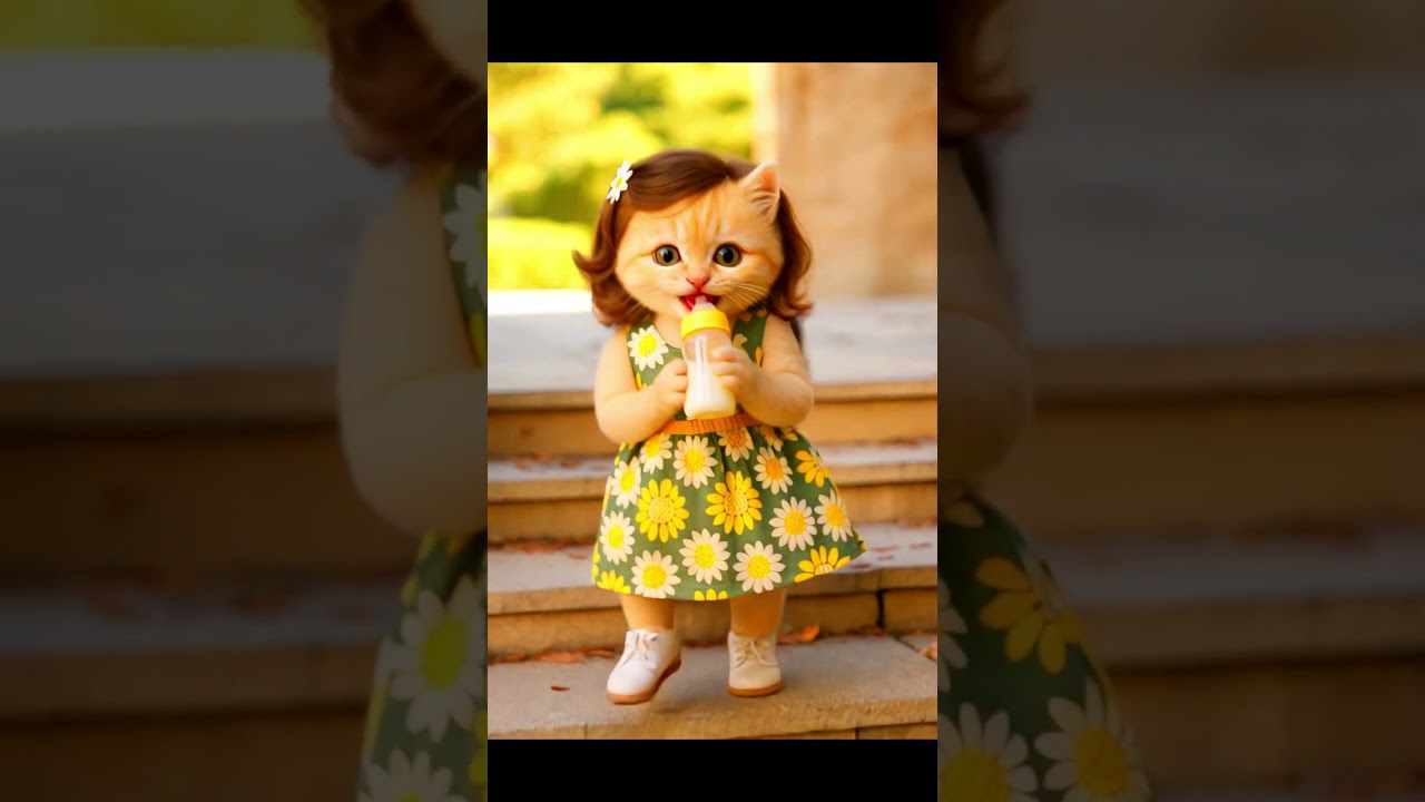 Adorable Kitten Walking & Sipping Milk! 🍼✨ ! 