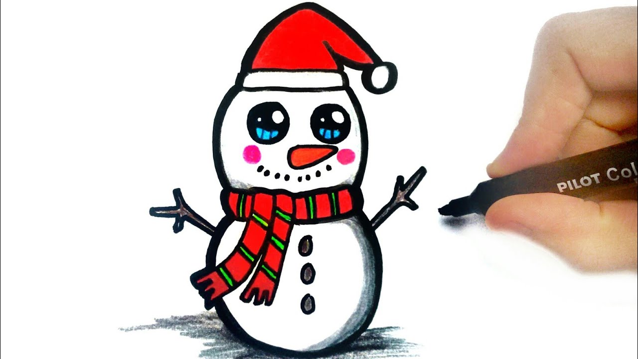 HOW TO DRAW A CHRISTMAS SNOWMAN COMO DESENHAR UM BONECO DE NEVE - YouTube