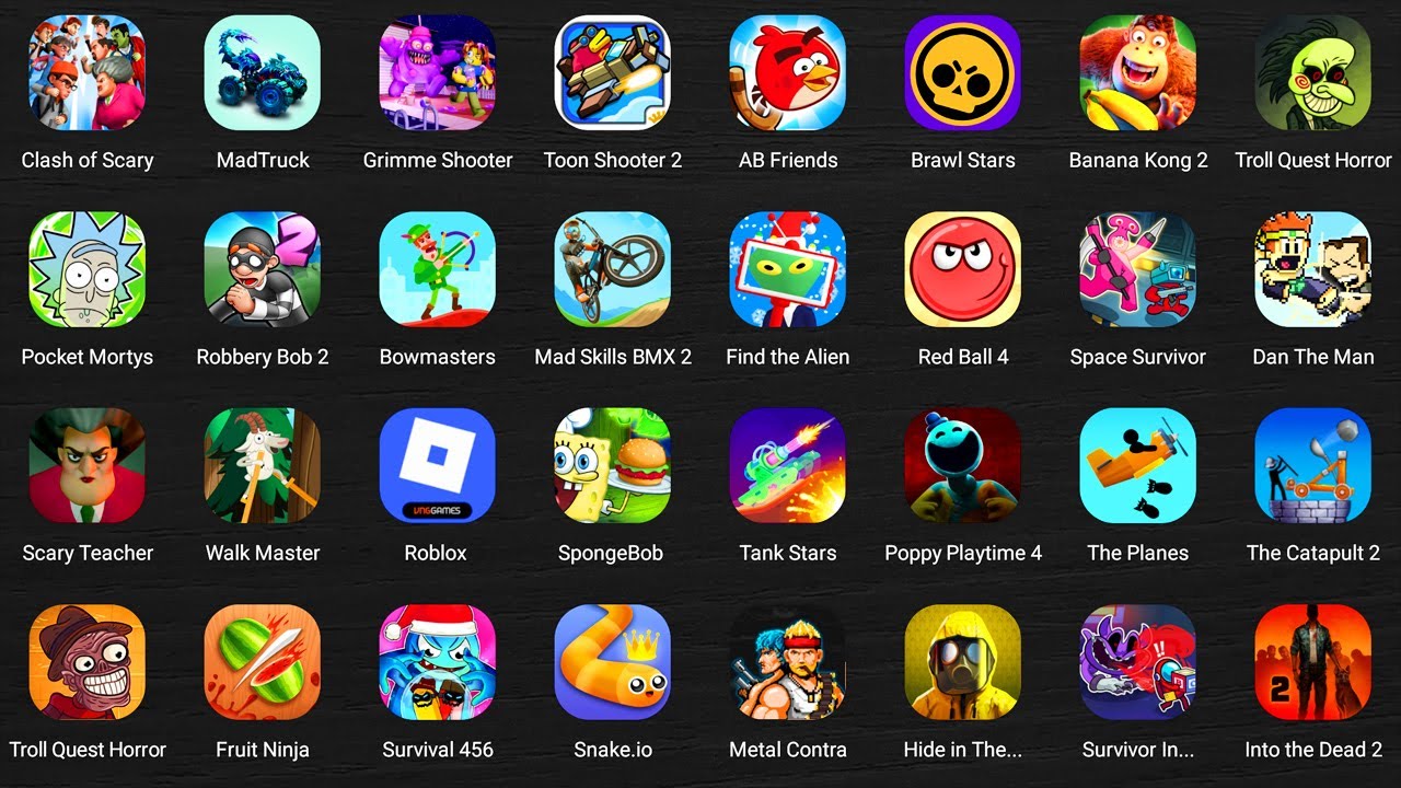 Roblox,Red Ball 4,Angry Birds 2,Bad PiggiesPoppy Playtime 4,Granny: Chapter Two,The Baby in Yellow