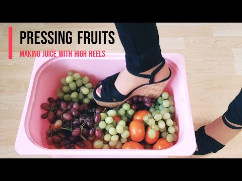 Pressing grapes and oranges with high heels to make healthy juice #crush #asmr #shoes