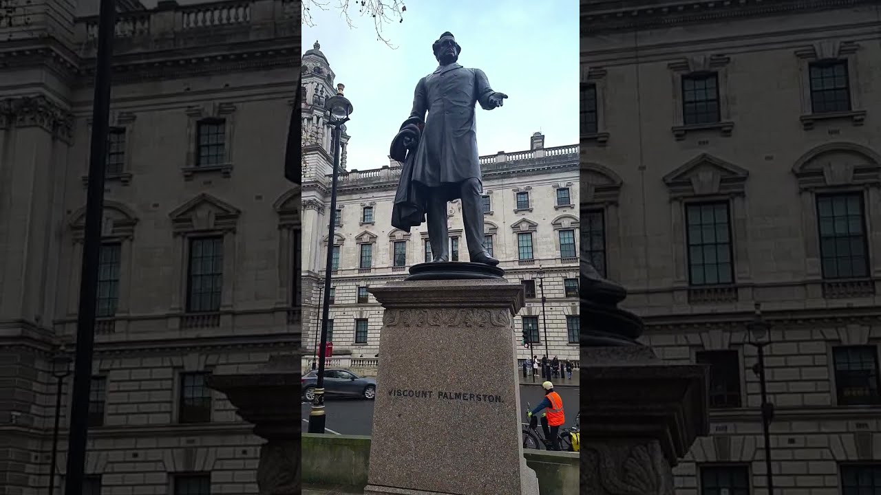 Statue of Lord Palmerston, Parliament Square in December 2021 