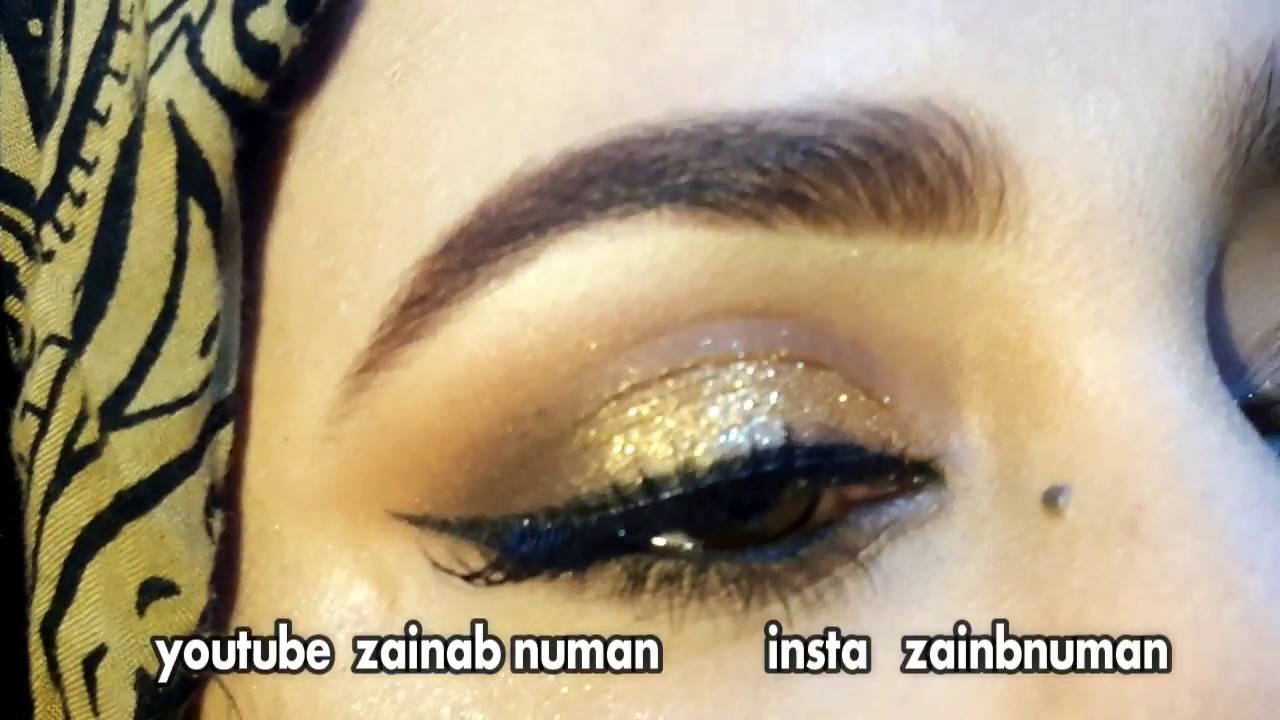 Golden Glitter Eye Makeup Tutorial//zainabn numan