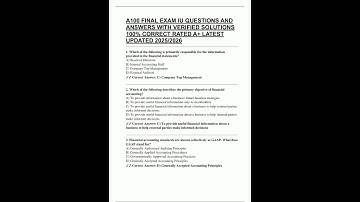 A100 FINAL EXAM IU QUESTIONS AND ANSWERS WITH VERIFIED SOLUTIONS 100 CORRECT RATED A LATEST UPDATED