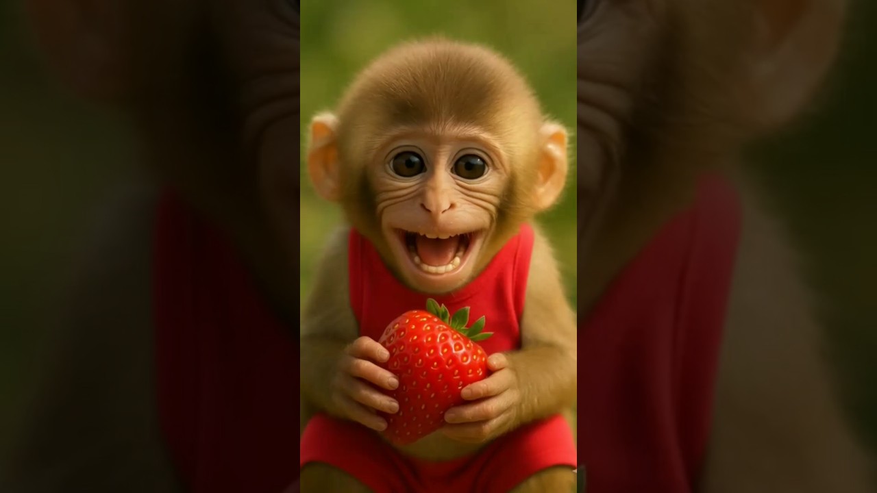 Adorable Baby Monkey Eating Strawberry 🍓 | Funny Monkey Video 2025